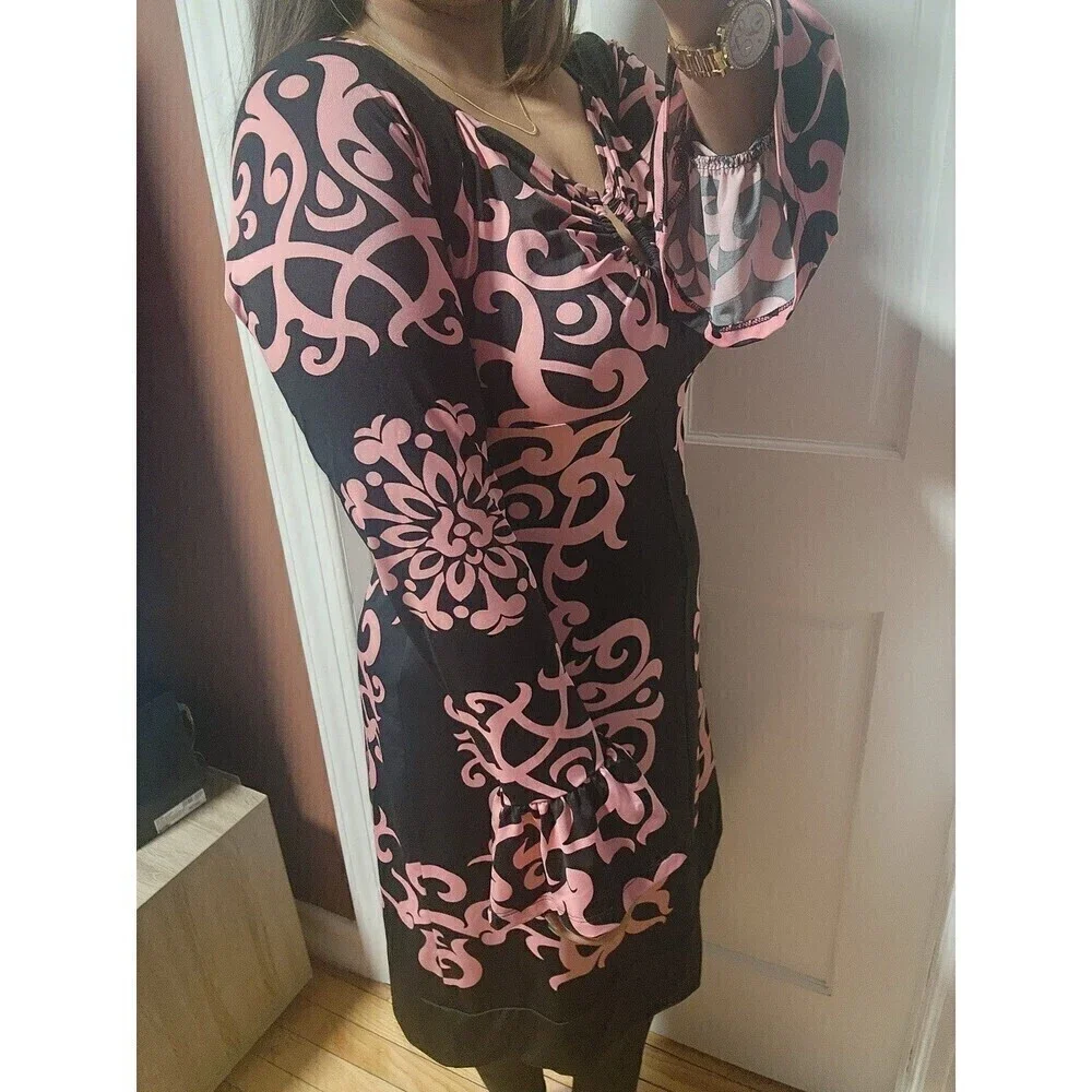 INC International Concepts Geo Black Pink Print Empire Dress Medium Casual Chic - Picture 4 of 10